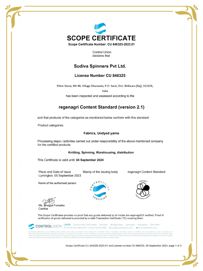 Scope Certificate Of Regenagri Content Standards
